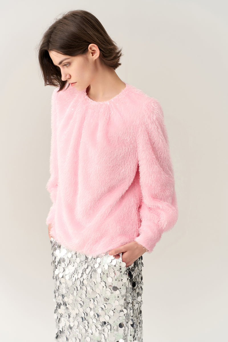 Fuzzy Puff-sleeve Blouse