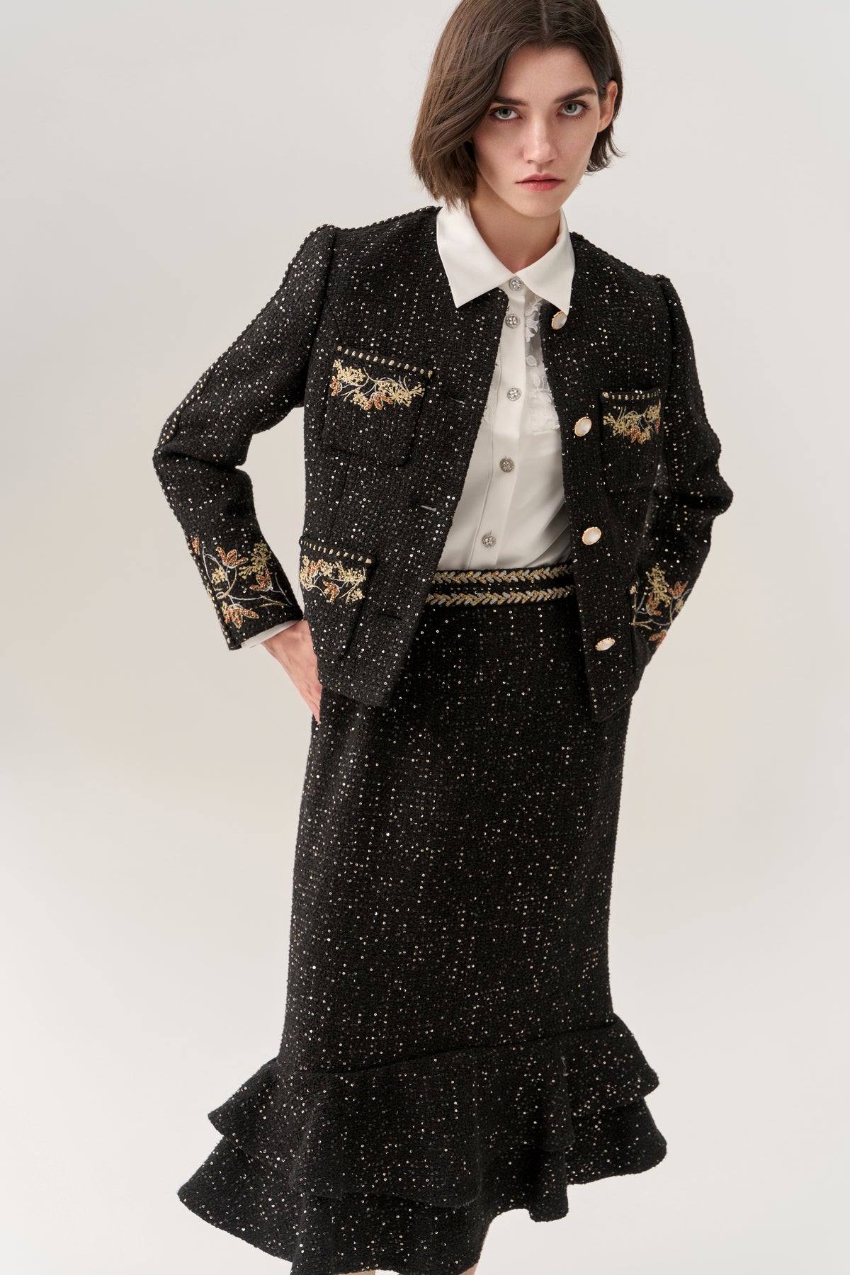 Prestige Sequined Tweed Fishtail Skirt