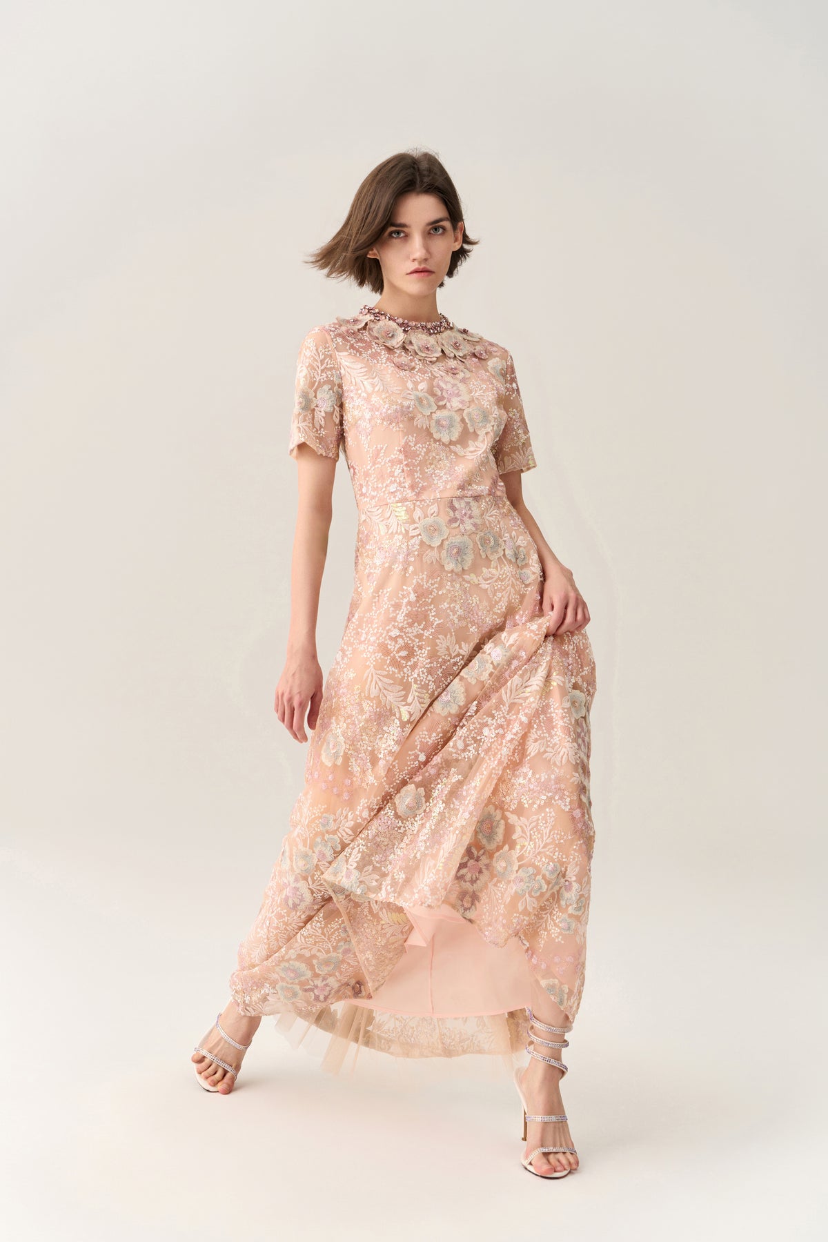 embroidered mesh dress MOISELLE Fantasy Coral Embroidered Mesh Dress
