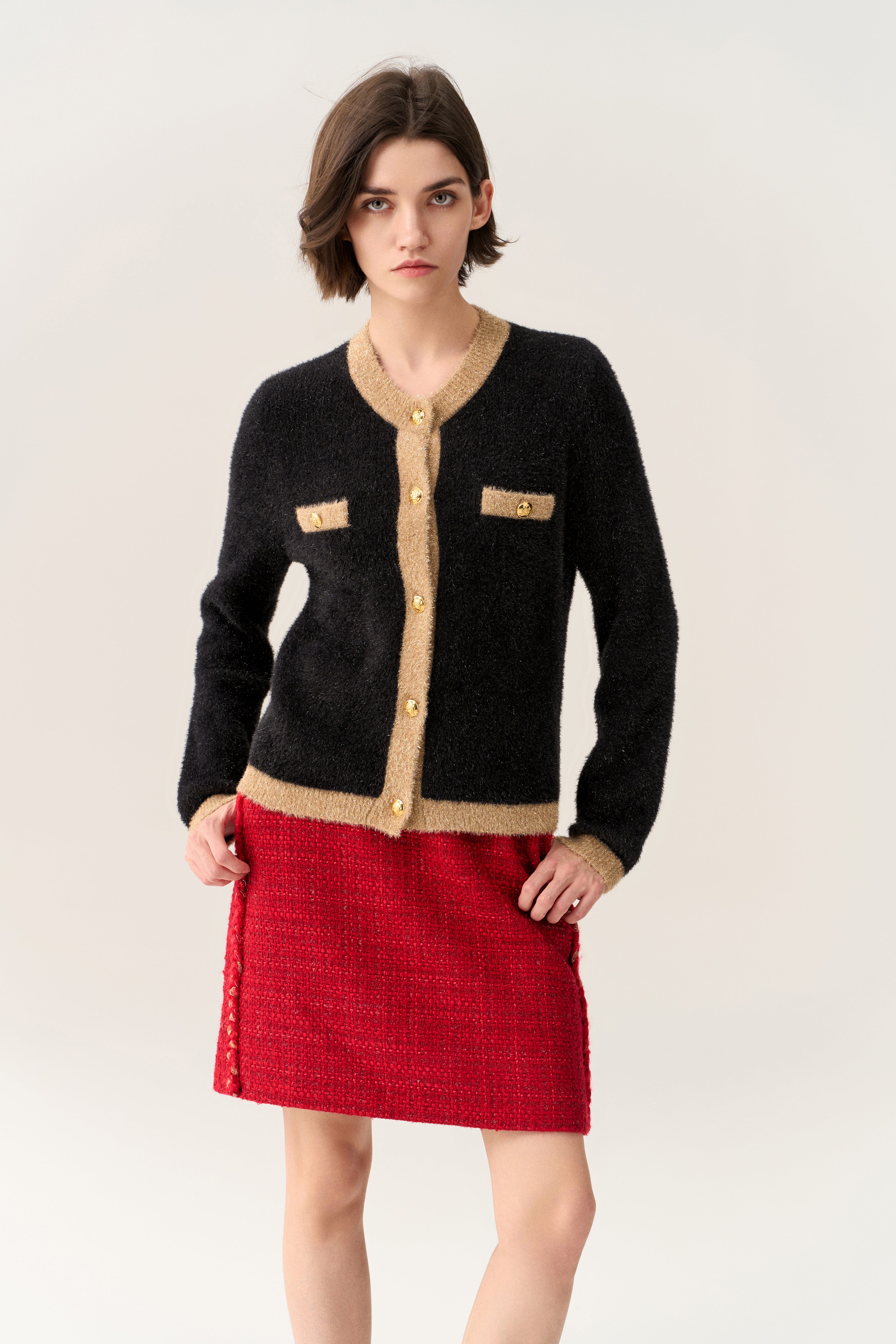 Fuzzy Highlighted-trim Slit-pocket Lurex Jacket