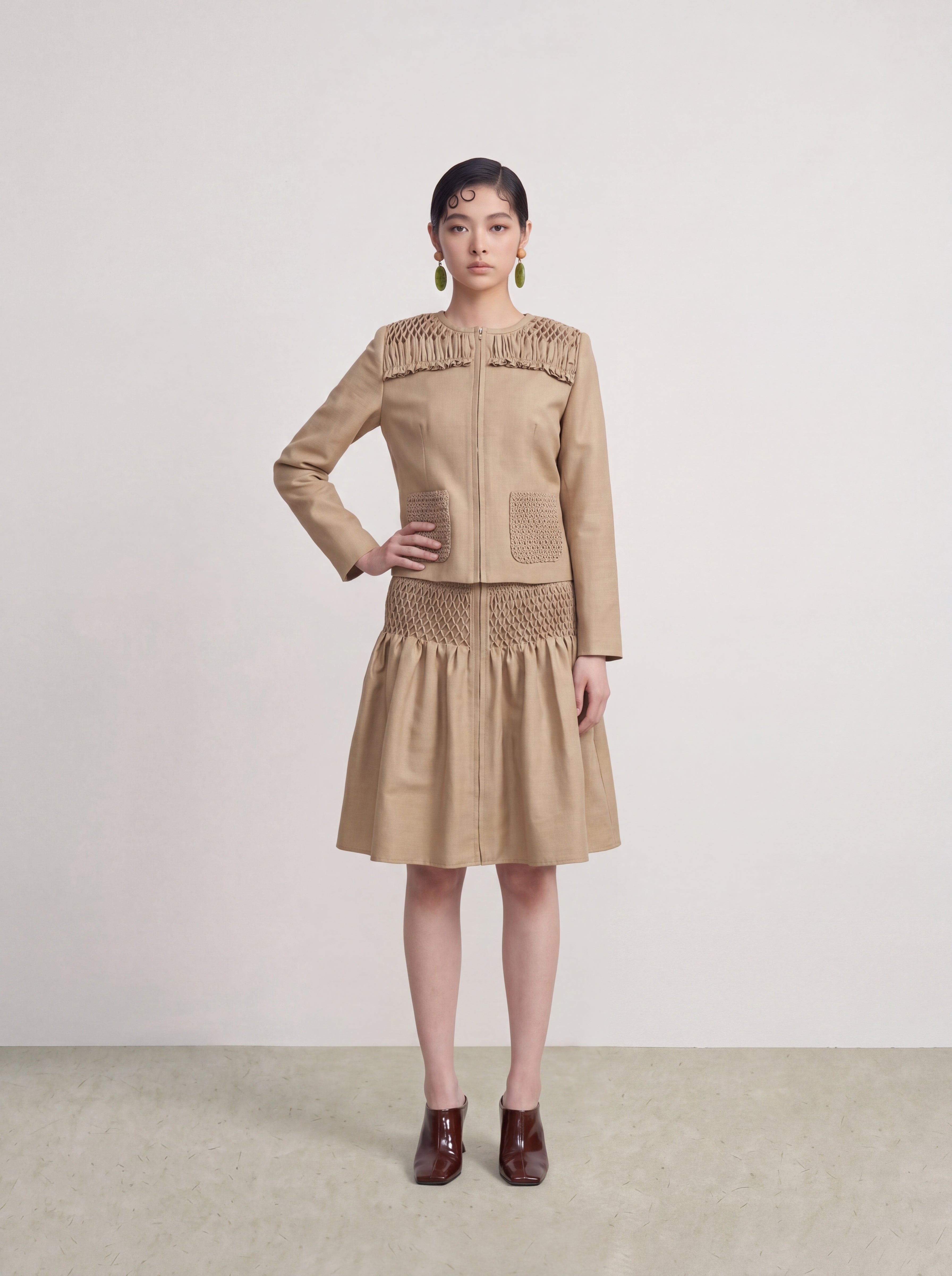 Beige Smock Plissé Skirt