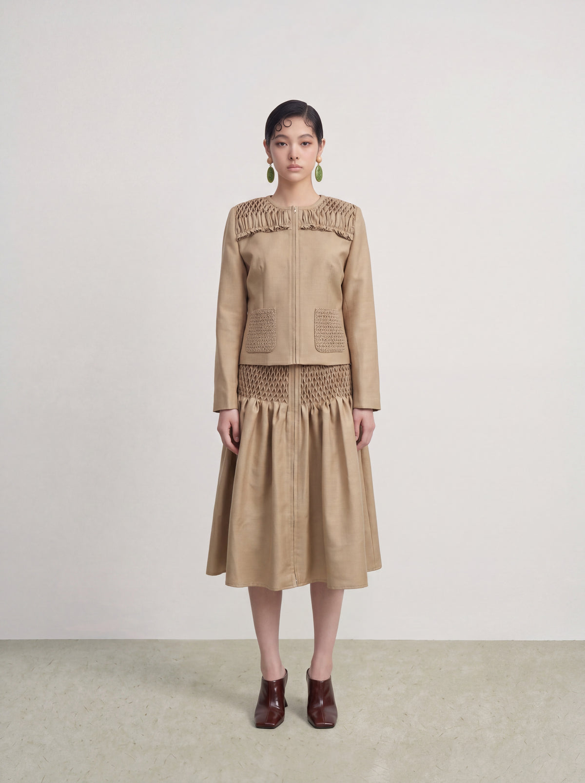 Beige Smock Plissé Skirt