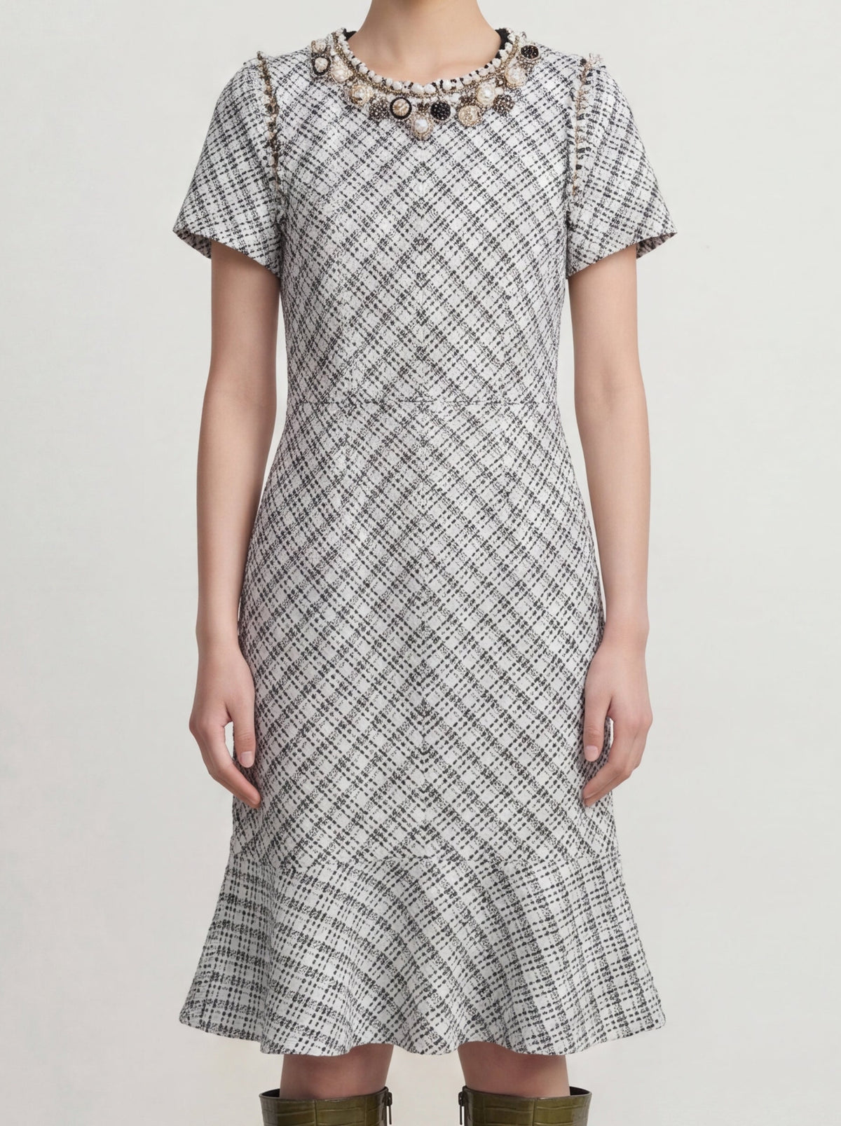 Château Check Embellished Dress