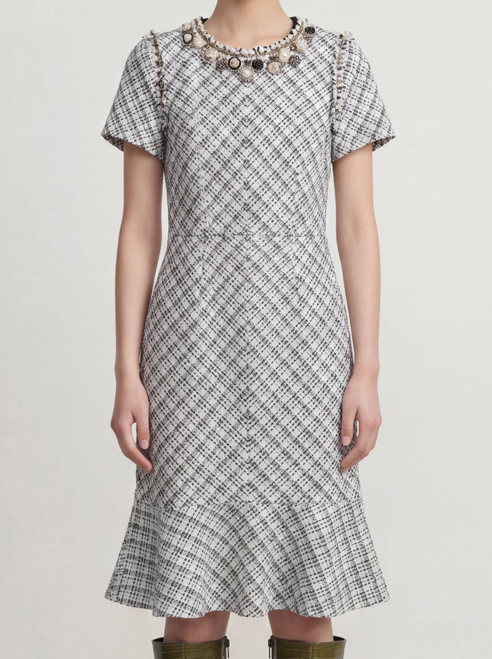 Château Check Embellished Dress
