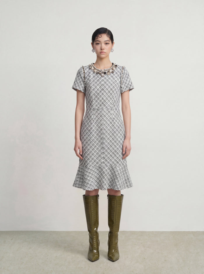 Château Check Embellished Dress