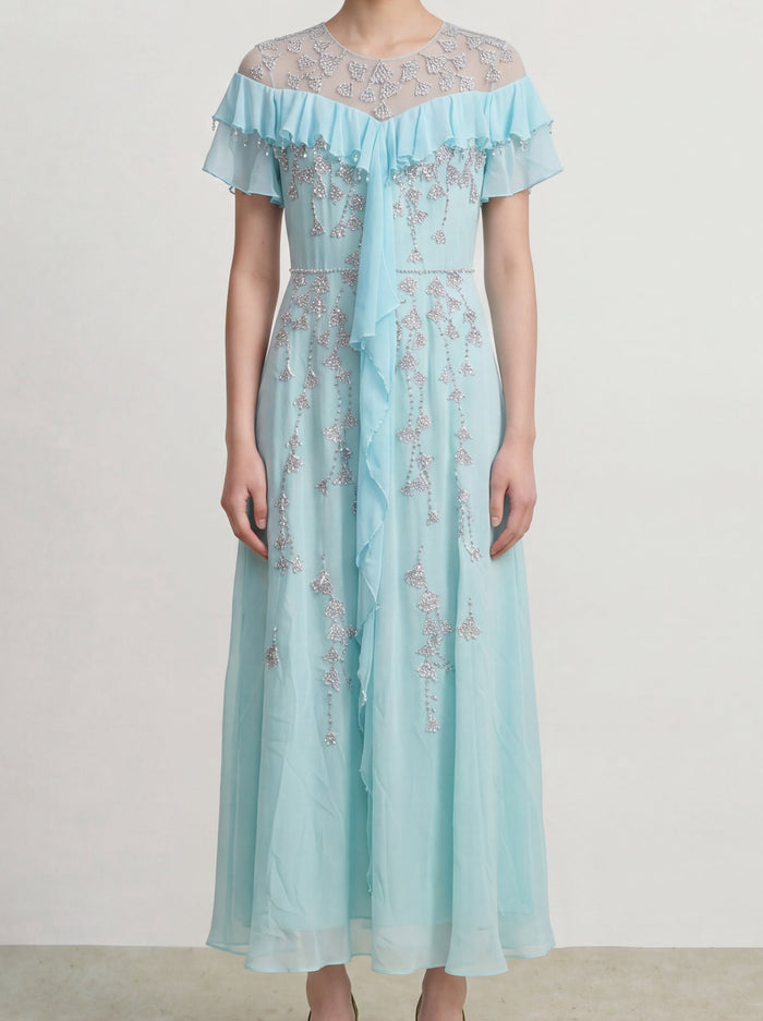 Bleu Dentelle Cascade Dress