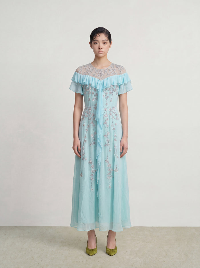 Bleu Dentelle Cascade Dress