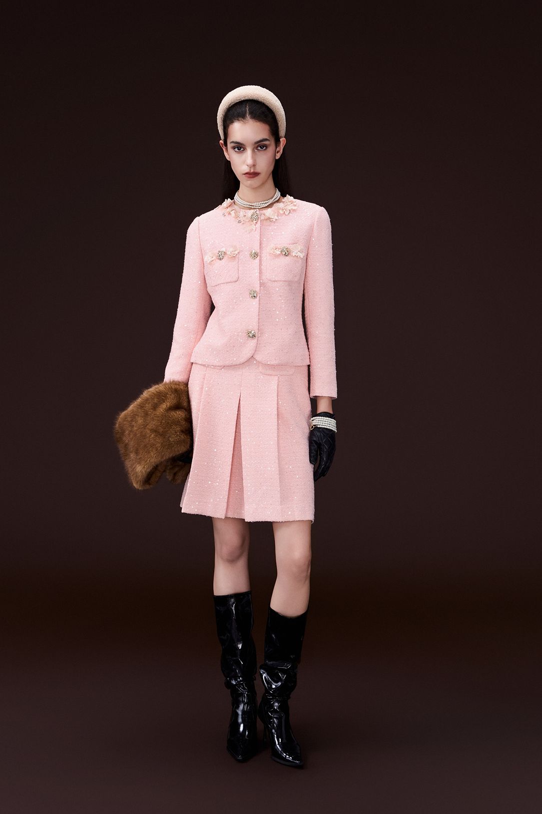 Appliqué-detail Crystal-button Cropped Tweed Jacket