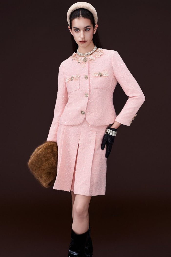 Appliqué-detail Crystal-button Cropped Tweed Jacket