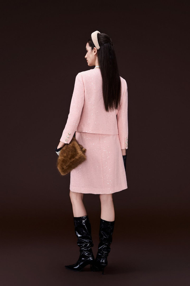 Appliqué-detail Crystal-button Cropped Tweed Jacket