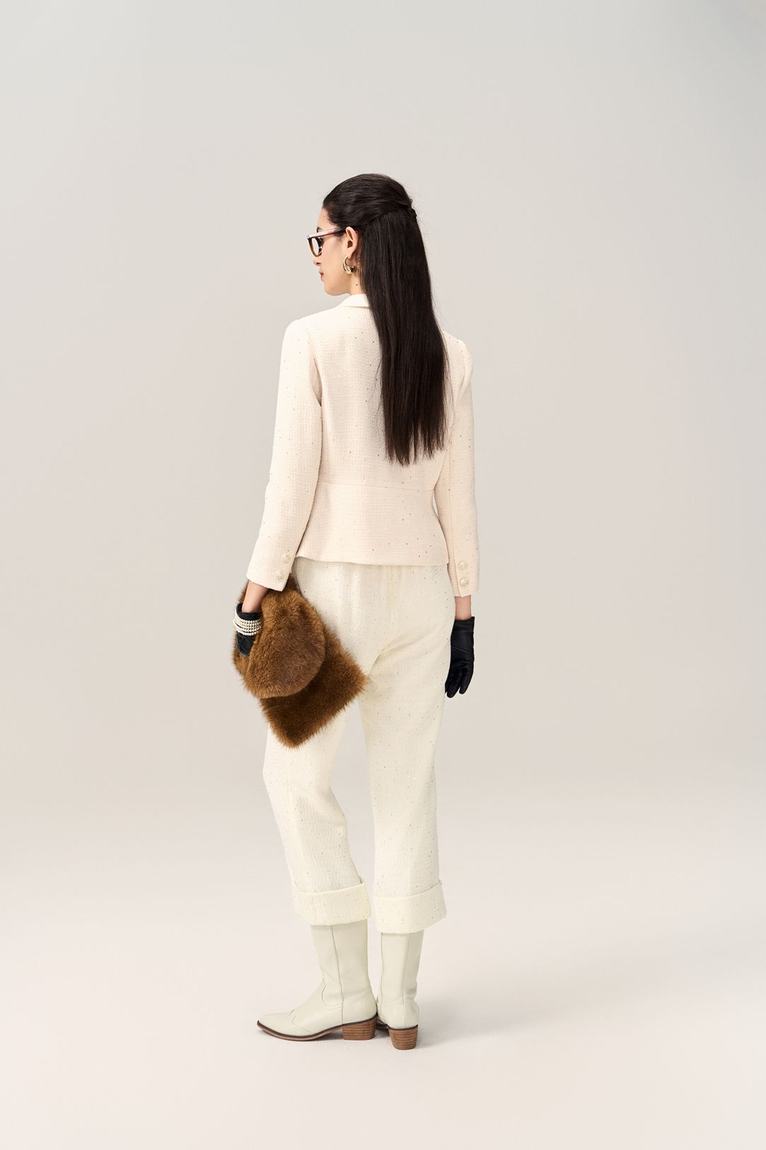 Sequin-Embellished Tweed Straight-Leg Trousers