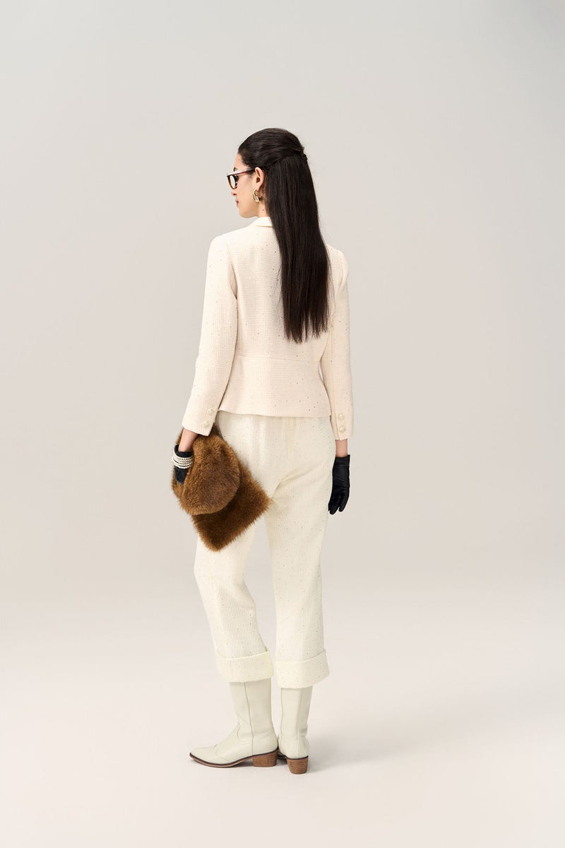 Sequin-Embellished Tweed Straight-Leg Trousers