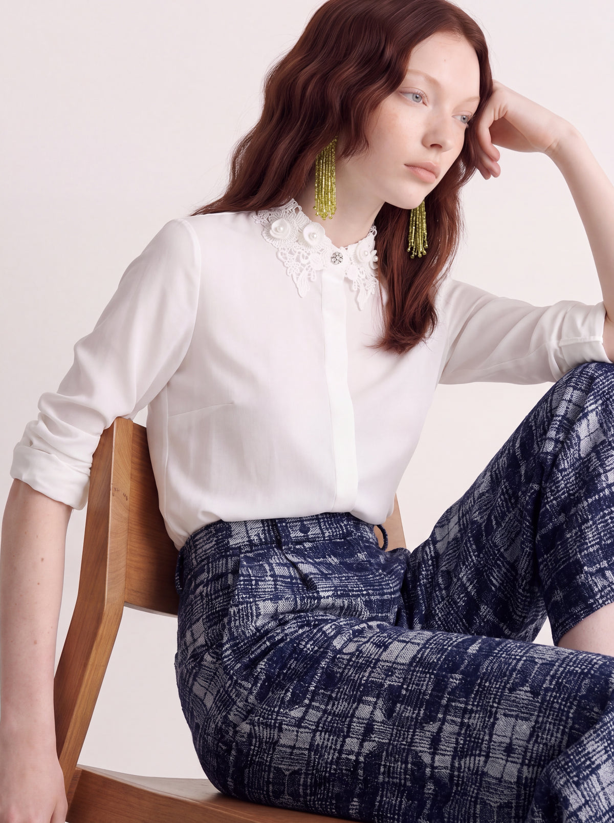 Blanc Dentelle Fleurie Blouse