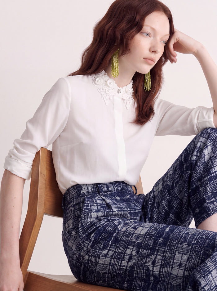 Blanc Dentelle Fleurie Blouse