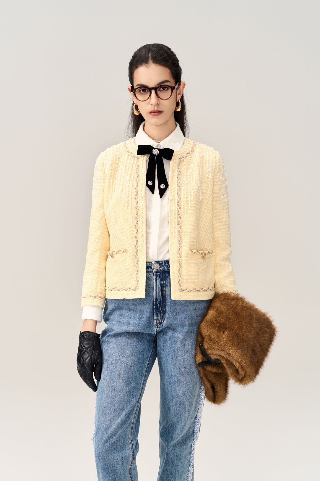 Mix Braided-trim embellished Tweed Jacket