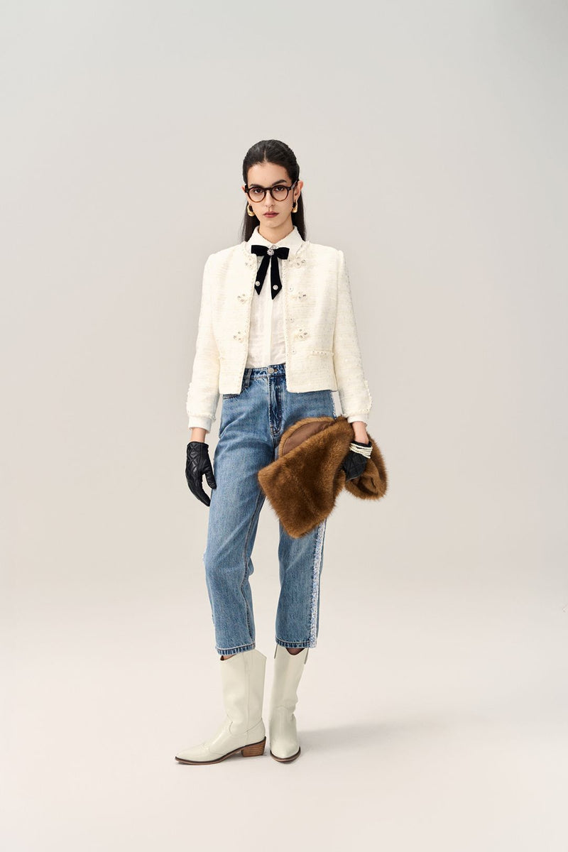 Striped Embellished knot Button Jacket