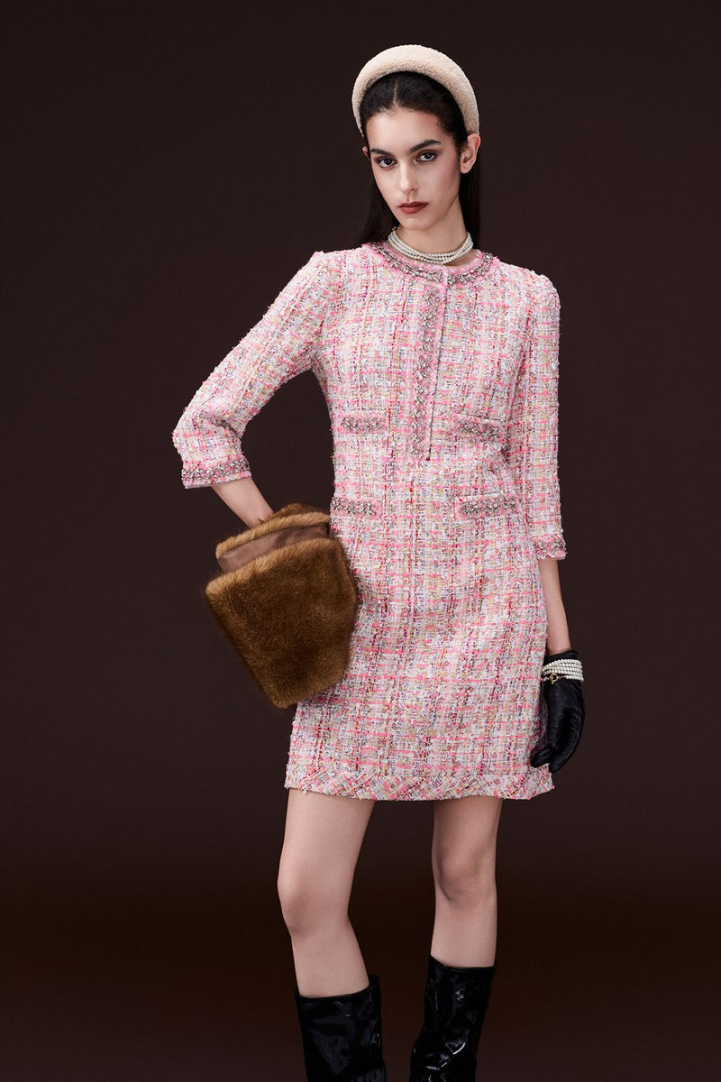 Mixed-media Woven Welt-pocket Dress