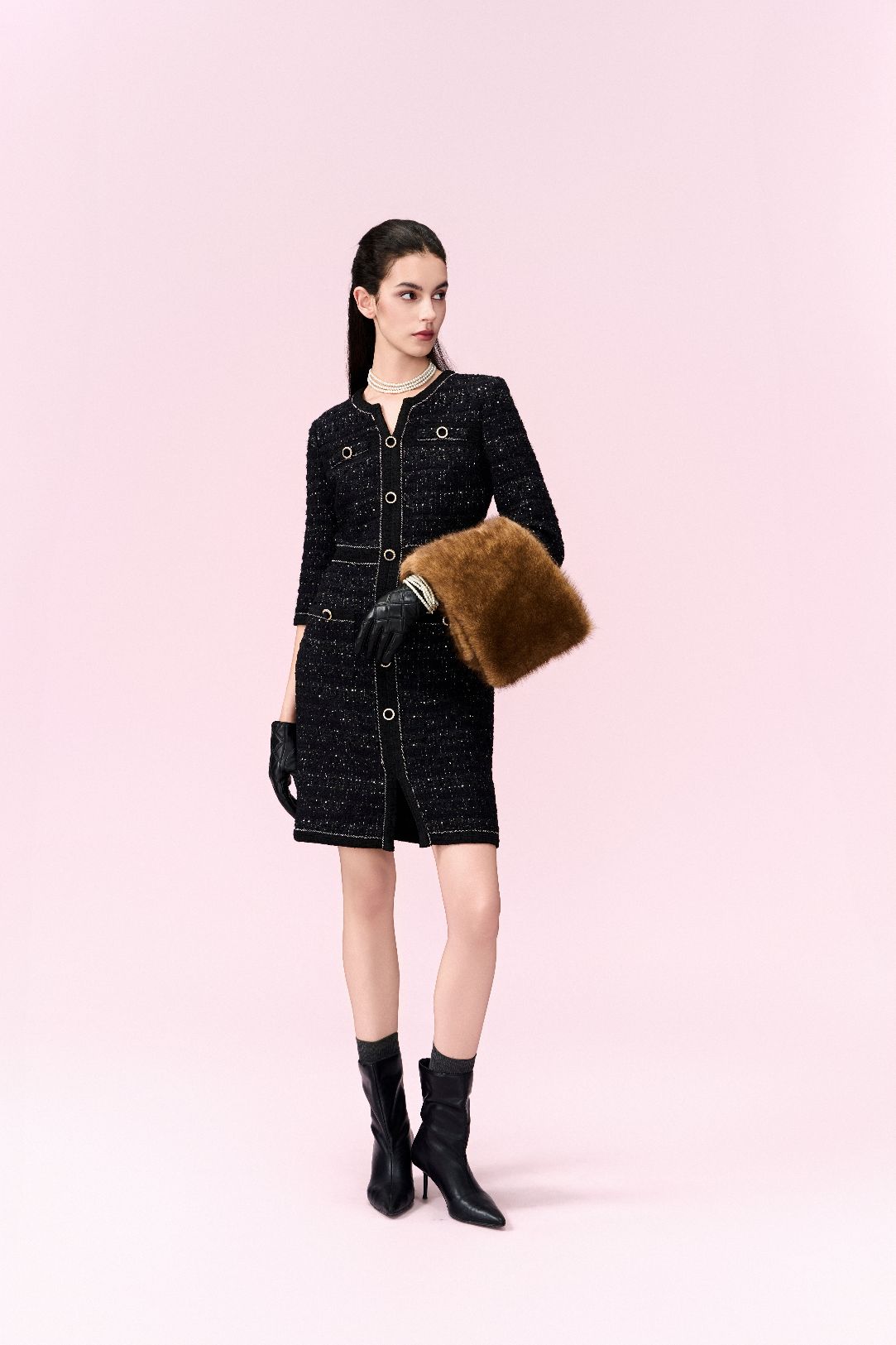 Bijou Button Tweed Dress