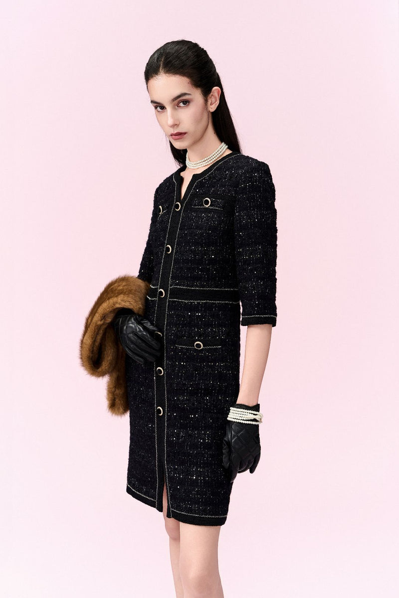 Bijou Button Tweed Dress
