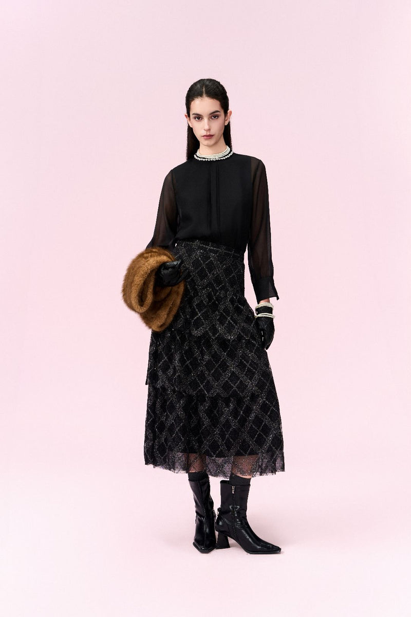 Embellished Floral Trim Sheer Blouse