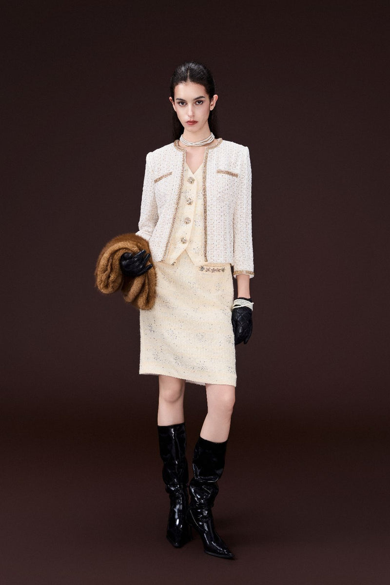 Contrasting-trim Beaded Jacket