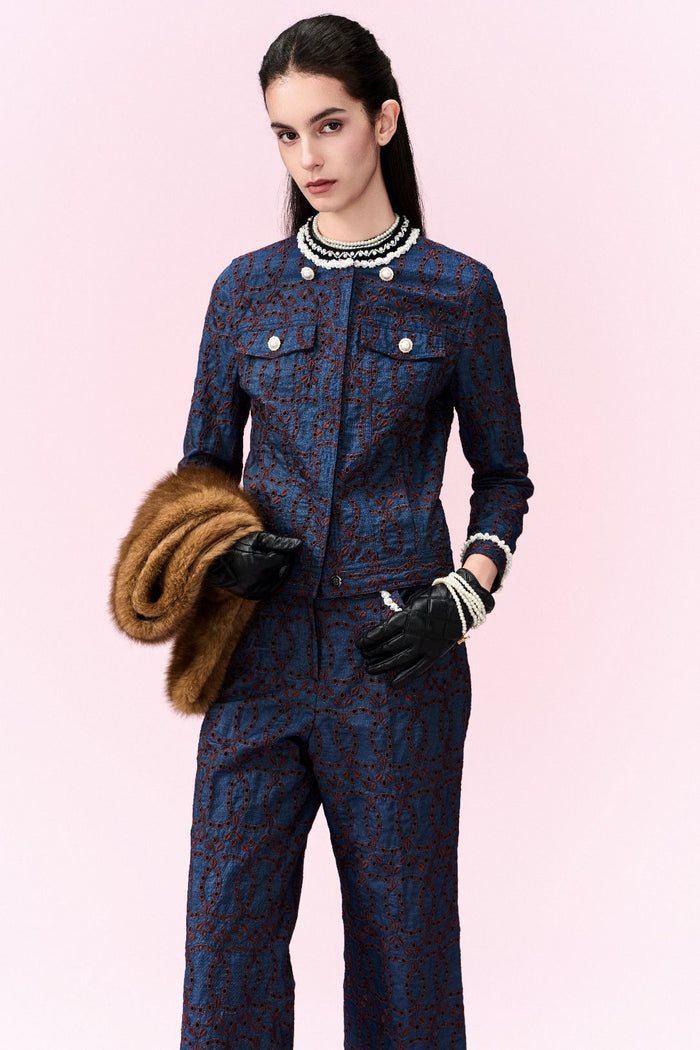 Contrast Embroidered Monogram Jacket