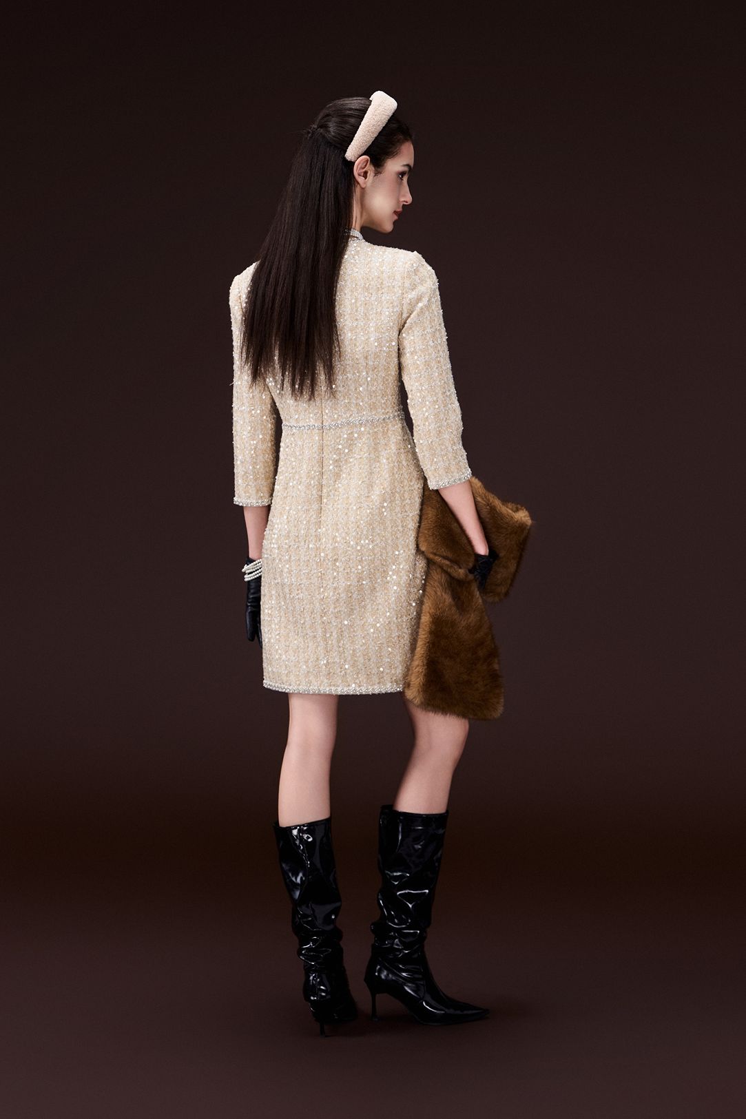 Lurex Checked Tweed Sequin-detail Embellished Dress