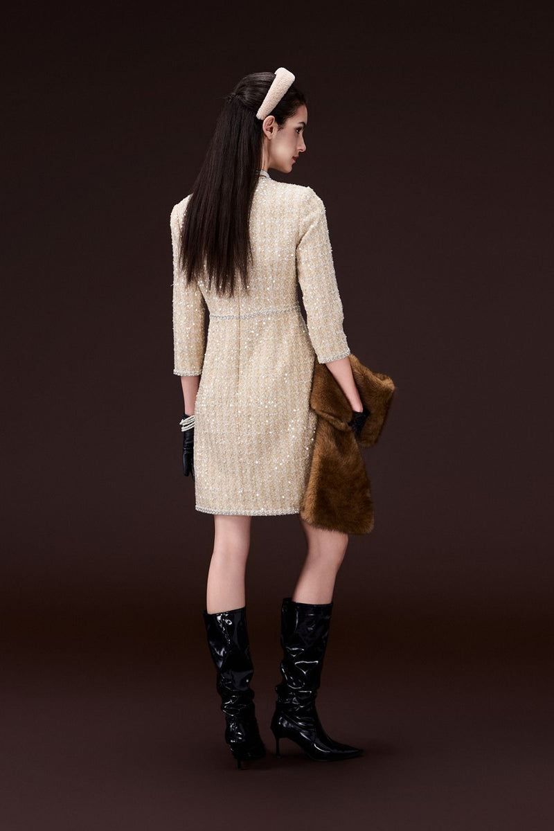 Lurex Checked Tweed Sequin-detail Embellished Dress