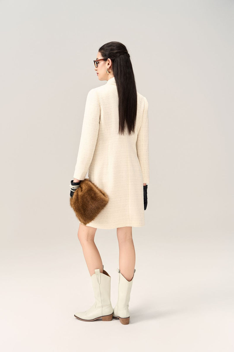 Flower-Motif Crystal-Embellished Tweed Coat