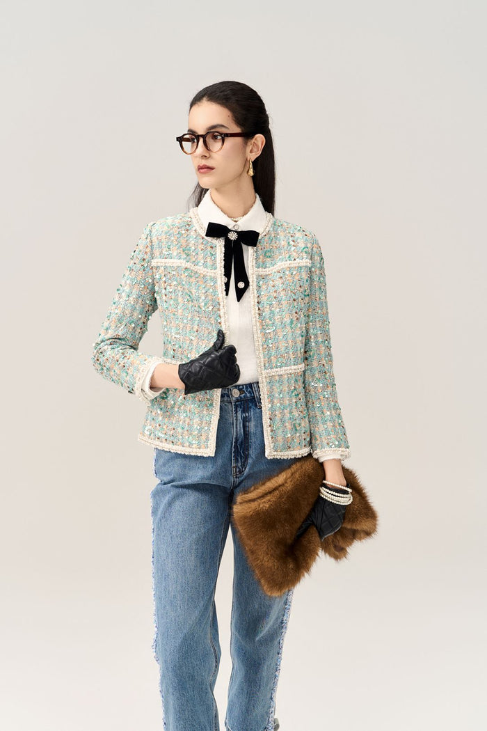 Panelled Pearl-trim Jacket