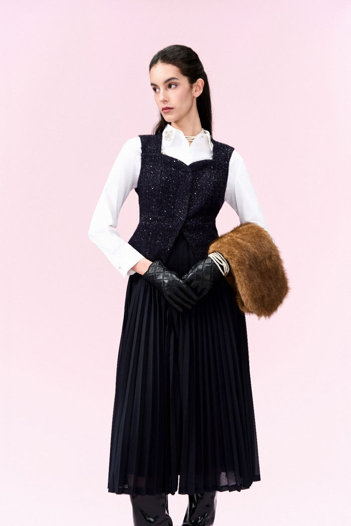 Lurex Tweed Scallop-Hem Dress