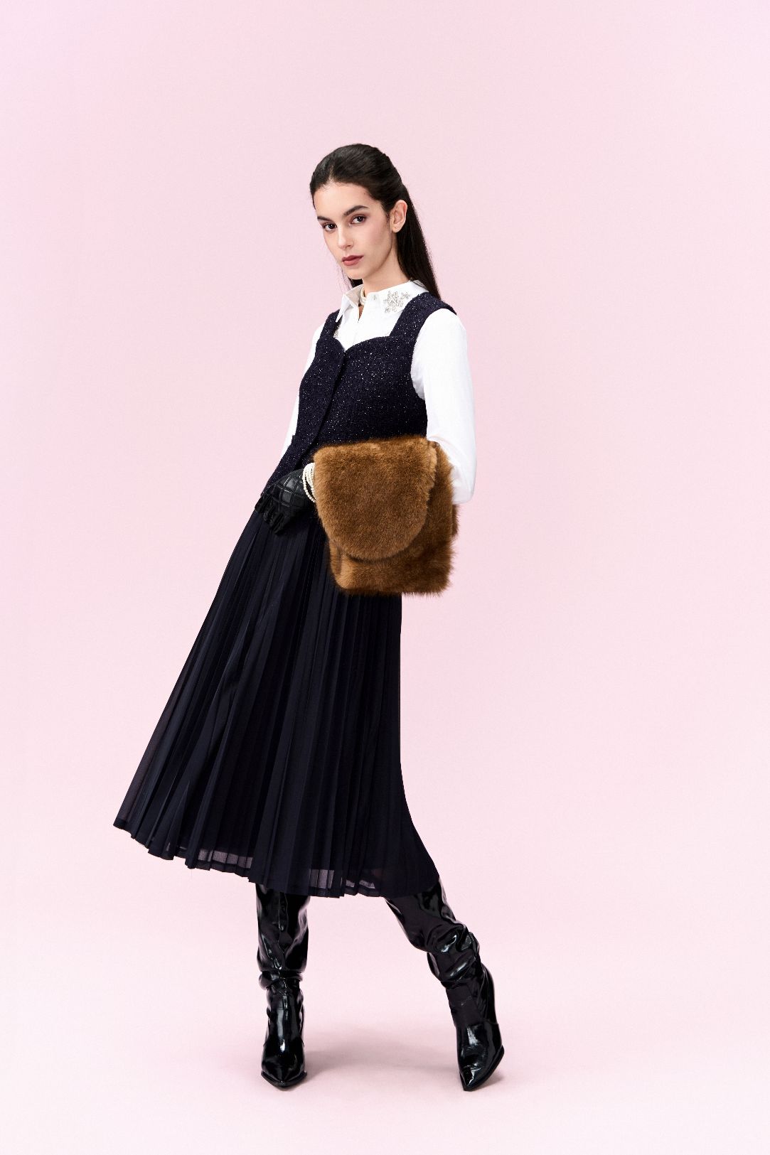 Lurex Tweed Scallop-Hem Dress