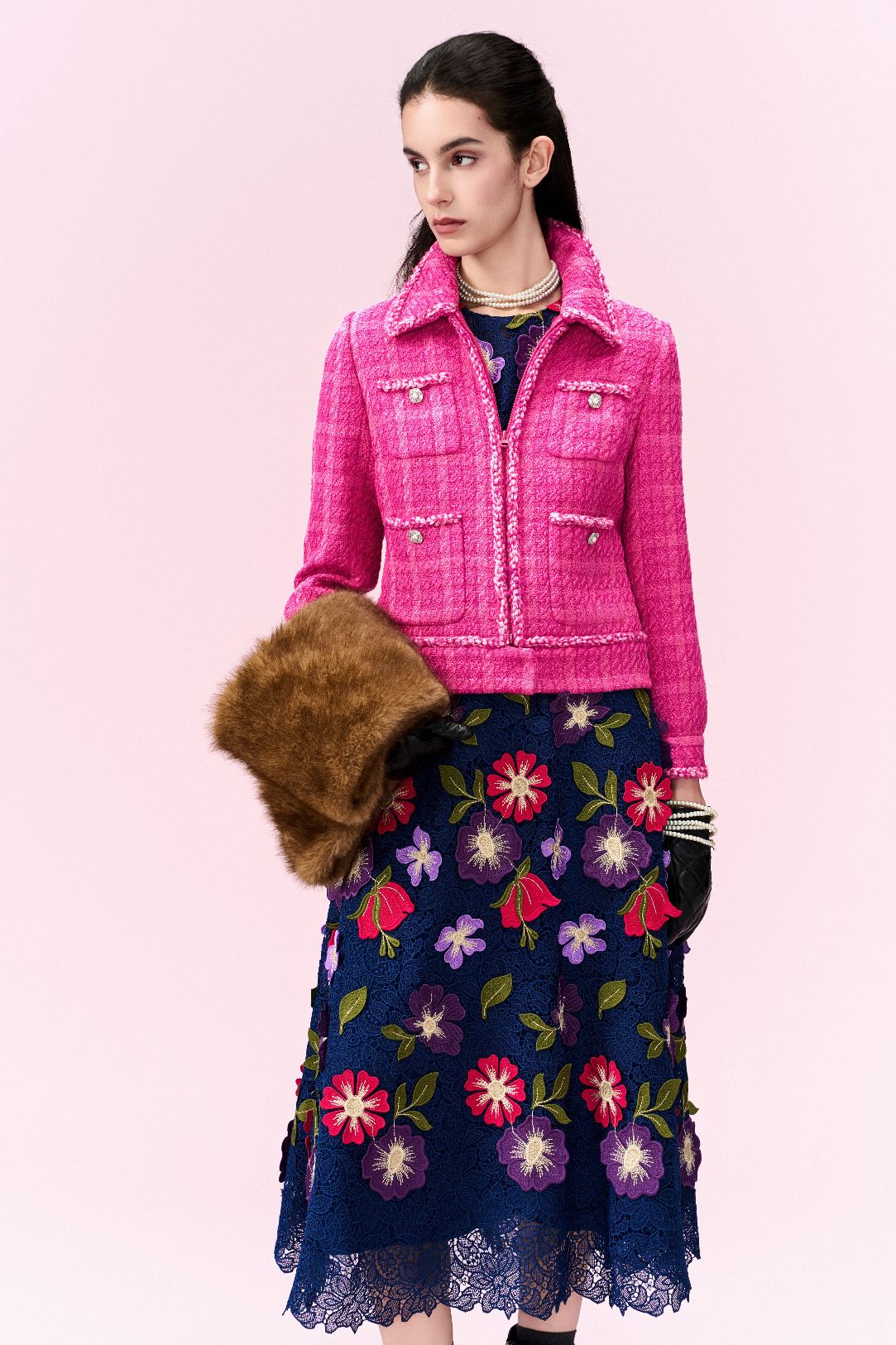 Checked Braided-trim Cropped Jacket