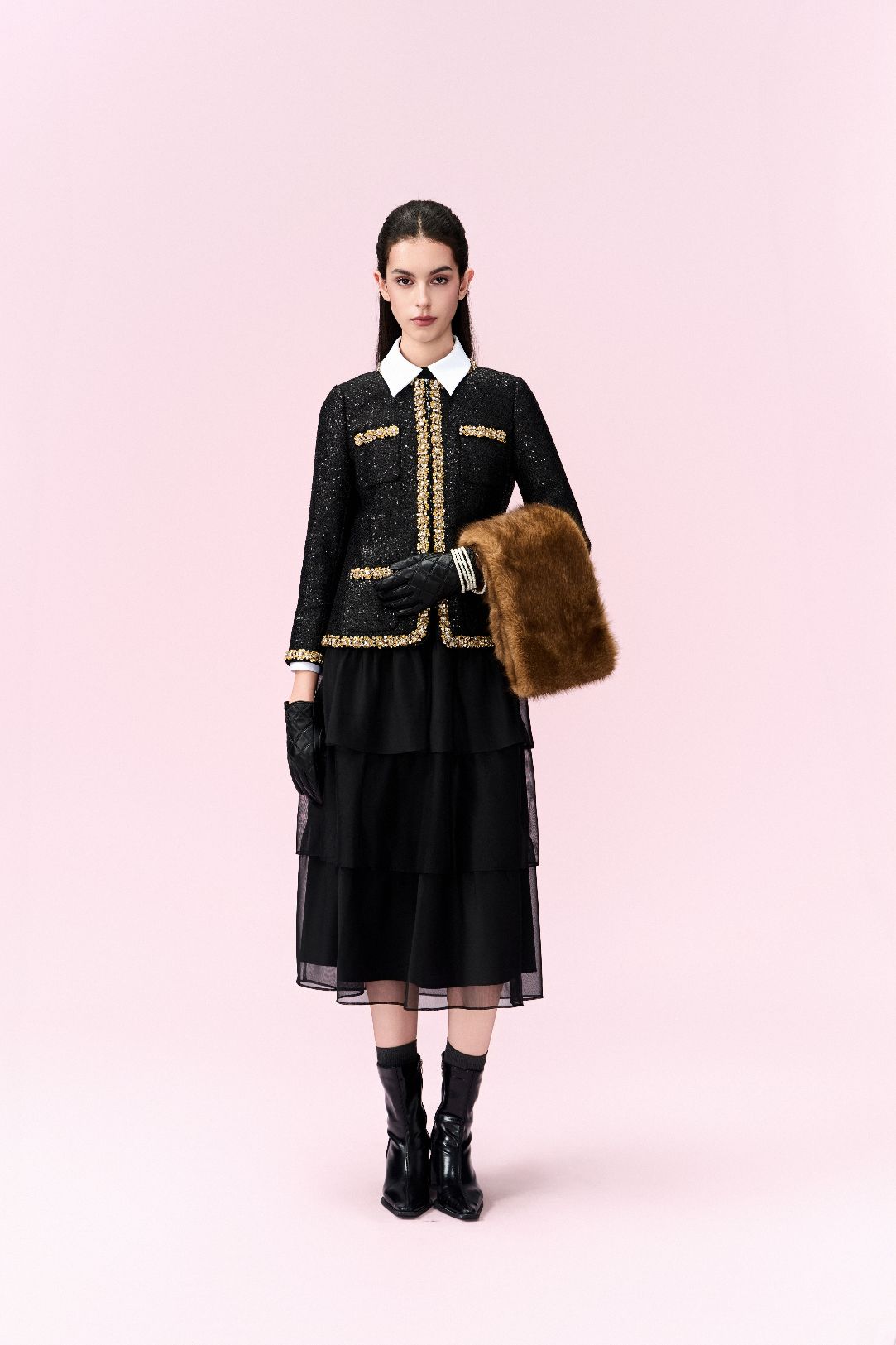 Contrasting Embellished-trim Sequined Jacket