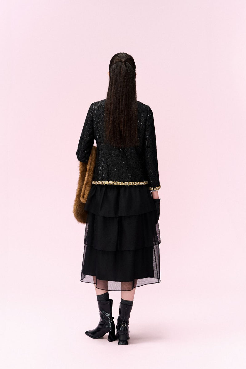 Contrasting Embellished-trim Sequined Jacket