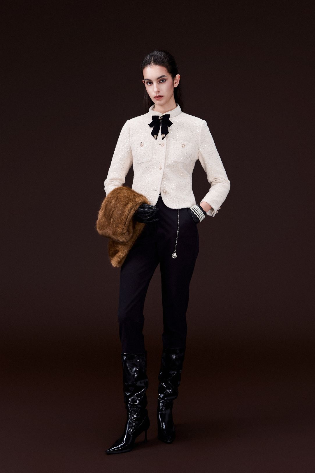 Embellished-button Cropped Sequined Jacket