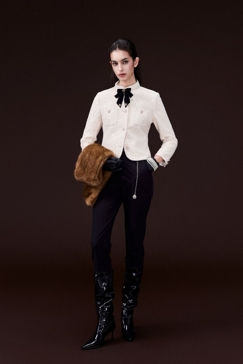 Embellished-button Cropped Sequined Jacket