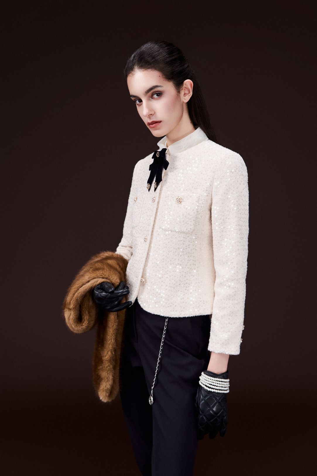 Embellished-button Cropped Sequined Jacket