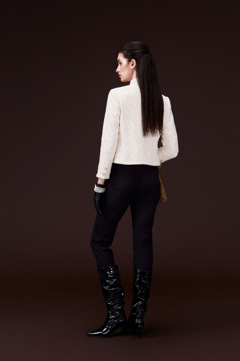 Embellished-button Cropped Sequined Jacket