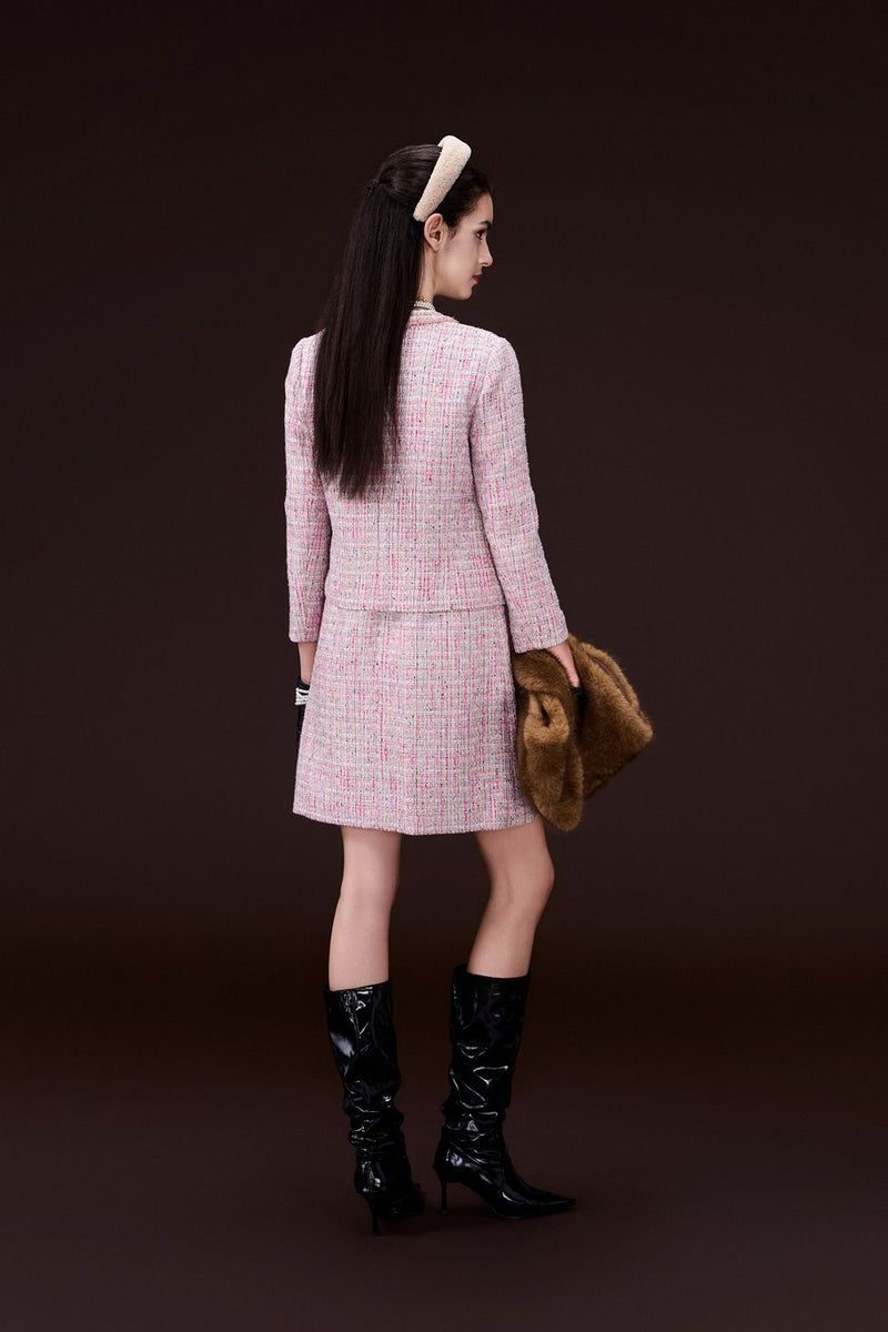 Mixed Tweed Contrasting-trim Midi Dress