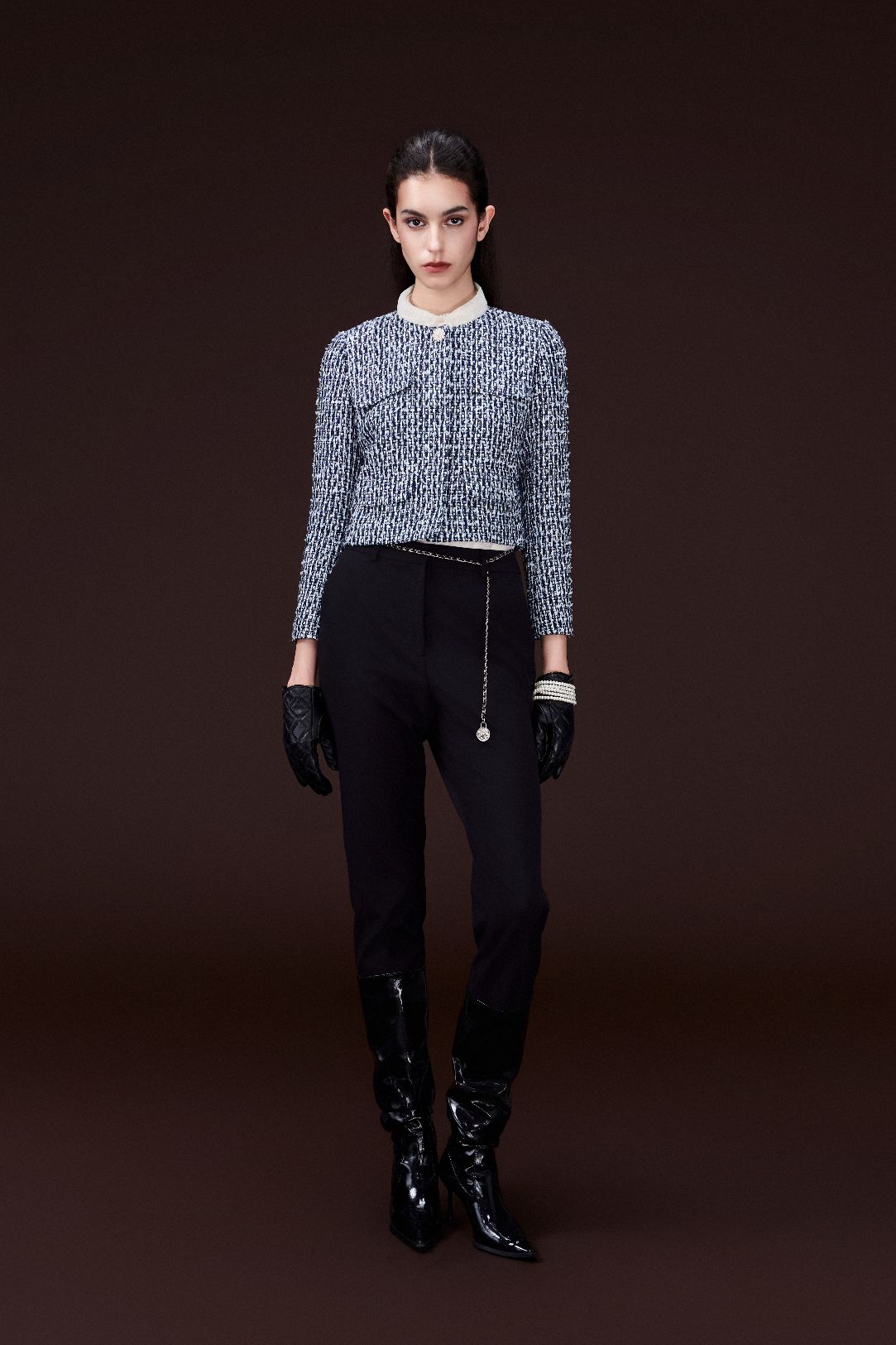 Chain-belt Slim-fit Chiffon Trousers