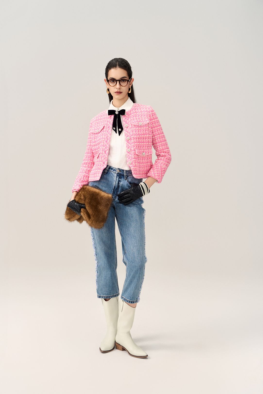 Embellished-button Tweed Cropped Jacket