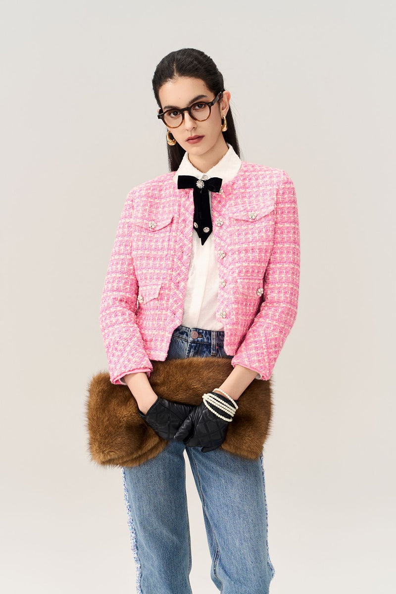 Embellished-button Tweed Cropped Jacket