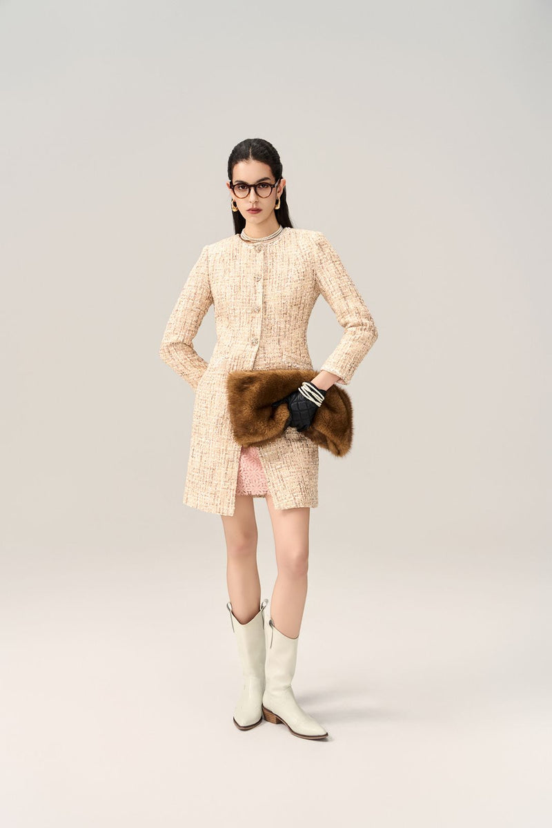 Sequin-detail Lurex Mixed Tweed Coat