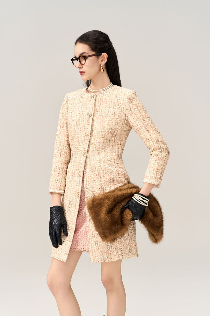 Sequin-detail Lurex Mixed Tweed Coat