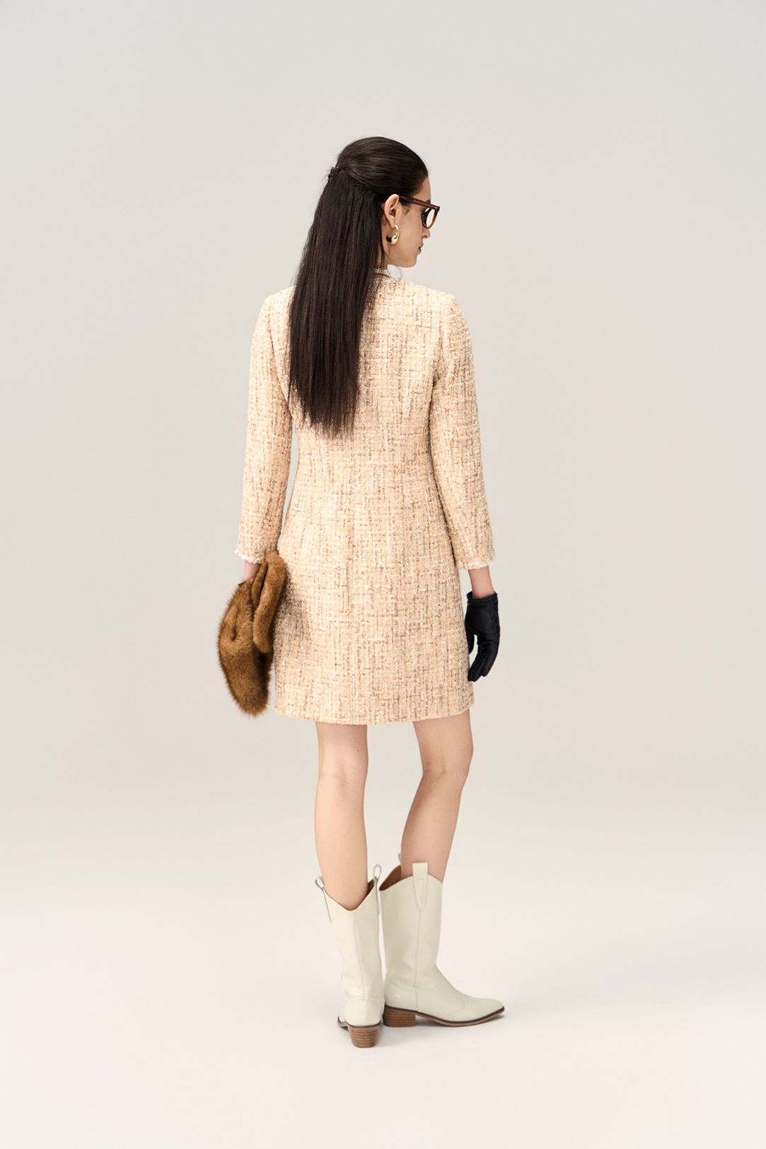 Sequin-detail Lurex Mixed Tweed Coat