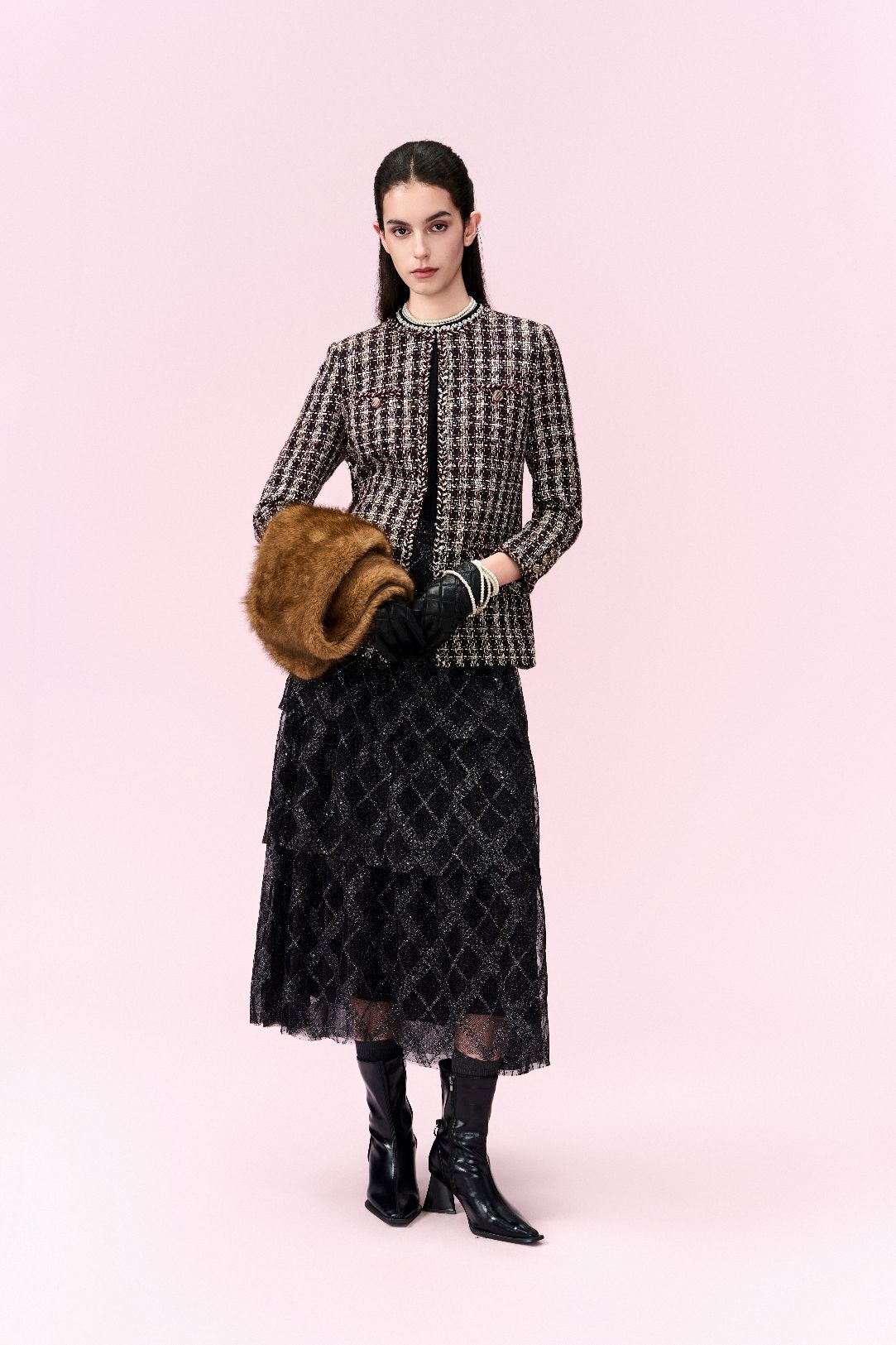 Checked Welt-pocket Tweed Coat