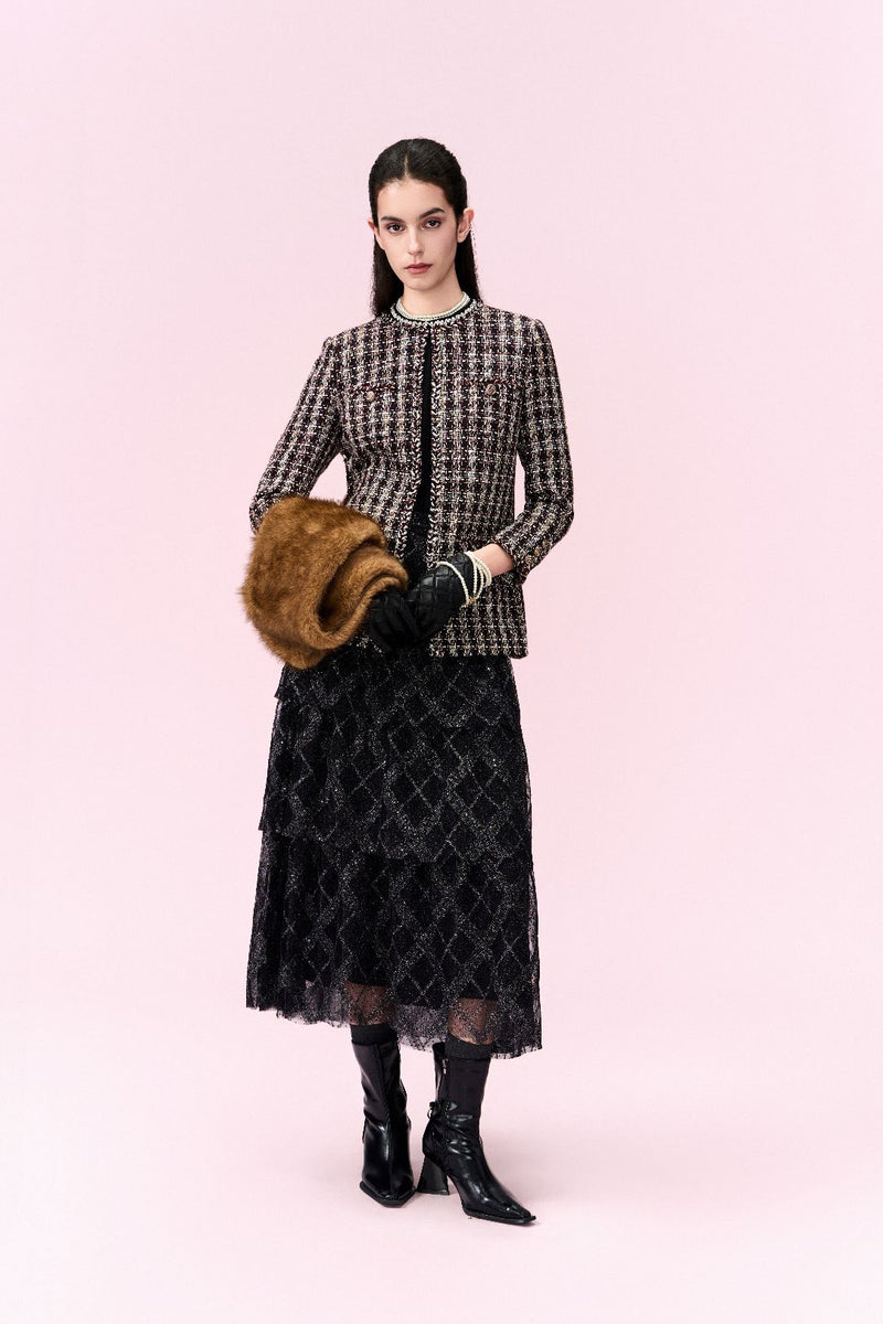 Checked Welt-pocket Tweed Coat