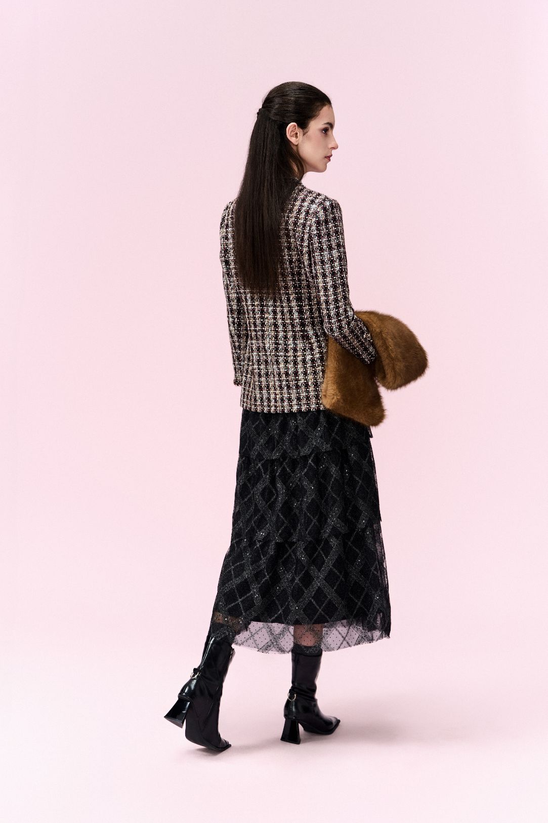 Checked Welt-pocket Tweed Coat