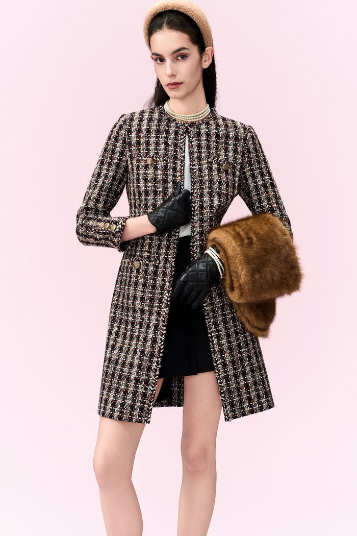 Checked Patch-pocket Tweed Long Coat